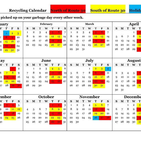 2026 Garbage Recycle Calendar Town Of Dyer 2026-garbage-recycle-calendar-town-of-dyer