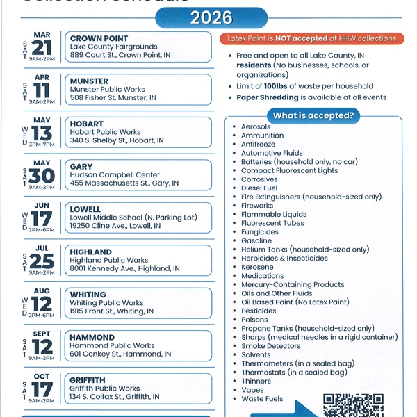 2026 Lake County Household Hazardous Waste Collection Schedule