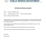 Road Closure Notice – Sheffield Avenue Water Main Repair