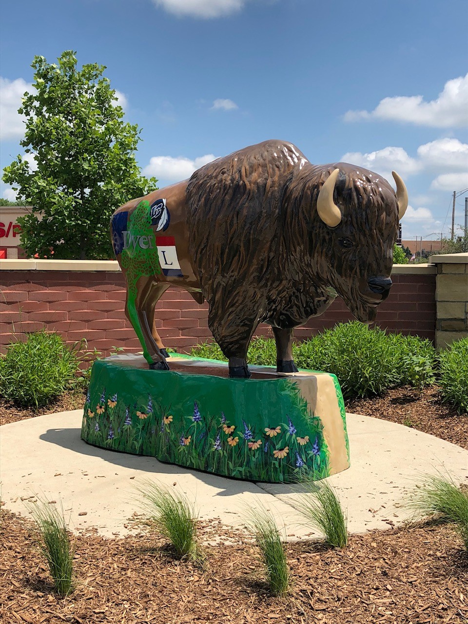 Bison statue on the corner of Hart Street and Route 30